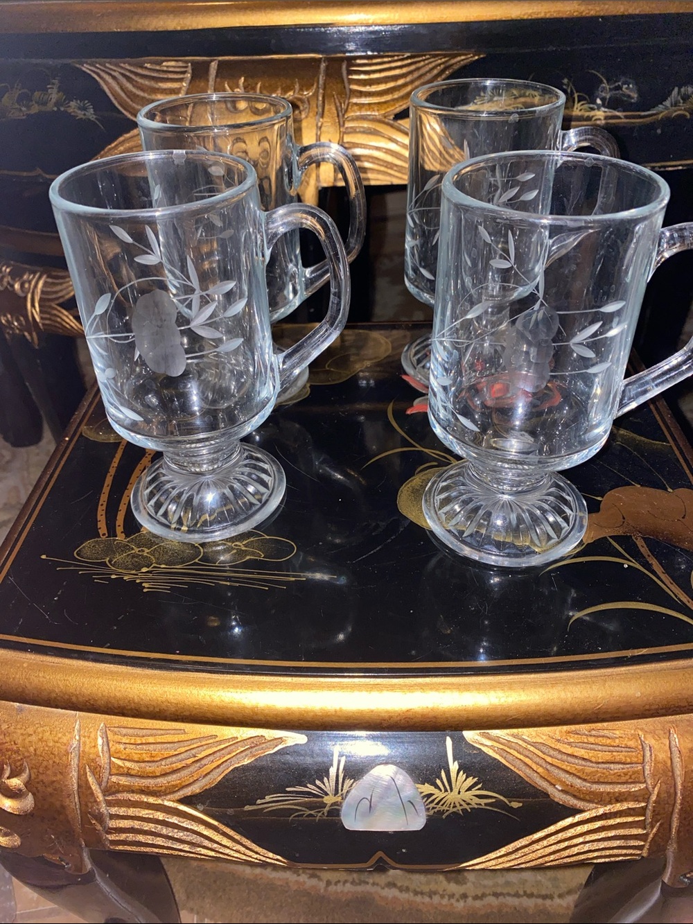 Princess House Heritage Set of 4 Floral Etch Glass Irish Cream Mugs